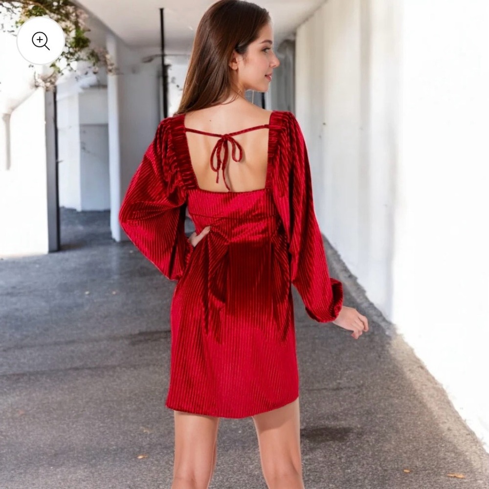 OQQ | Women’s Red Velvet Ribbed Long Sleeve Mini Dress S NWOT - Picture 4 of 8